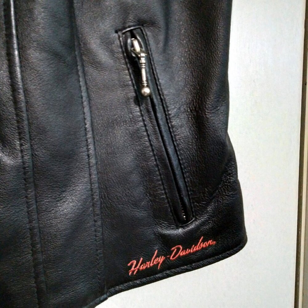Women's Black Leather Classic Wing Signature Zip Up Moto Vest  As New Sz M - Picture 4 of 9